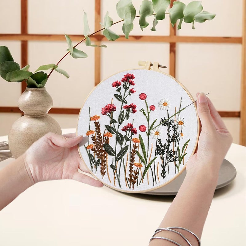 Ohcol 4 Sets Embroidery Kit for Beginners Cross Stitch Kits Needlepoint Kits Crafts for Adults with 2 Embroidery Hoops Easy-to-Follow Operating Instructions,Needle Point Kits with Flowers Patterns - Image 4
